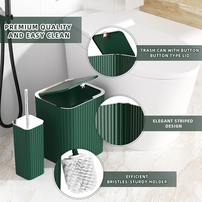 XLHOMO Bathroom Set- 25PC Green Bathroom Sets, Bathroom Set with Shower Curtain and Rugs, Dark Green Shower Curtain Set, Bathroom Accessories Set, Bathroom Trash Can