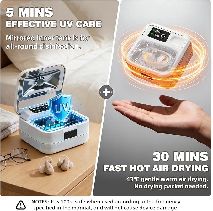 Hearing Aid Dryer Dehumidifier, Automatic Shut-Off Dryer Box Drying Box for Hearing Aids, Portable Fast Drying Dehumidifier for Hearing Aids, Earbuds, AirPods, Amplifiers