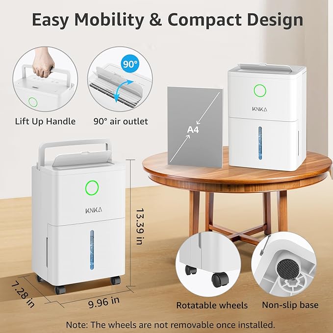 KNKA 1600 sq.ft Dehumidifiers for Basement, 21 Pint Dehumidifiers for Home with Drain Hose, Continuous Drainage, Washable Filter, Intelligent Humidistat for Bedroom, Bathroom, Large Home