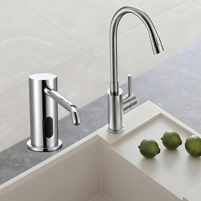 Touchless Automatic Soap Dispenser Built-in Sink Electric Soap Dispenser for Kitchen Bathroom Commercial Home Use, Infrared Sensor with 33.81oz/1000ml Bottle Pump, Chrome