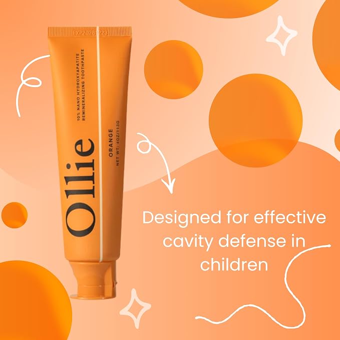 Ollie Fluoride Free 10% Nano Hydroxyapatite Toothpaste, Orange, 4oz | Rod-Shaped Nano HAP, Remineralizes Enamel, Reduces Sensitivity, Reverses Small Cavities, Naturally Whitens Teeth, (Pack of 2)