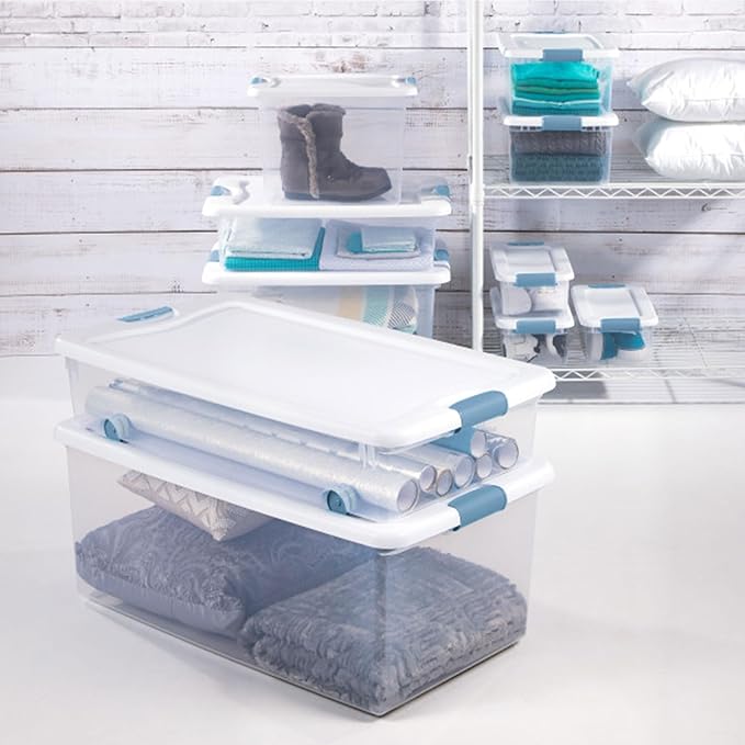 Sterilite 6-Pack Latching Box, Under Bed Storage Bins with Lids, Clear Plastic, 25 Quart - Heavy-Duty Organizing Containers for Closet, Bathroom, and Office