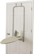 Household Essentials 144222 Over The Door Small Ironing Board with Iron Holder, Natural Cotton Cover Silver