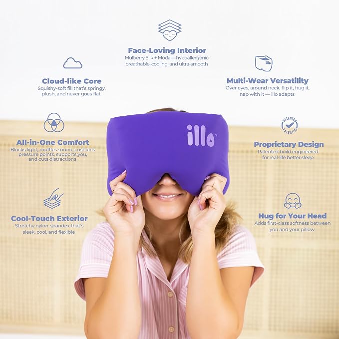 illo Wearable Pillow Sleep Mask | Soft Mulberry Silk Blend Patented Blackout Weighted Eye Mask for Women Sleeping | Her Great Birthday Gift for Mom Wife Sister Grandma Girlfriend Teacher & Friend