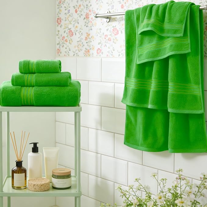 COZYART Luxury Bath Towel Set 6 Pcs Kelly Green 100% Turkish Cotton 650 GSM | OEKO-Tex 100 Certified Zero Twist Ring Spun, Soft Absorbent Quick Dry, Plush Fluffy, Breathable Hotel Quality for Daily Use