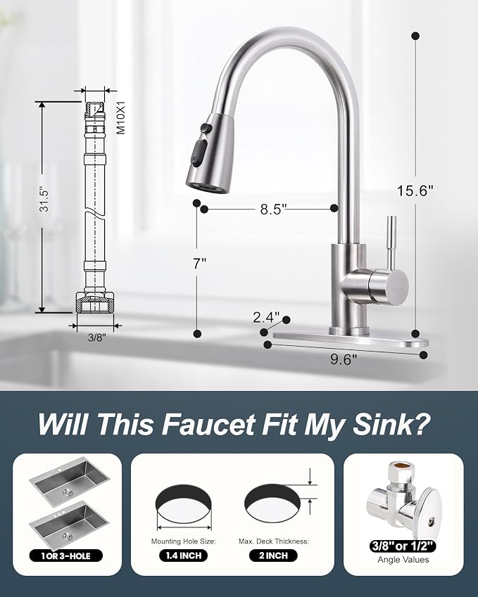 Touchless Kitchen Faucet Stainless Steel: WOWOW Smart Motion Sensor Kitchen Sink Faucet with Sprayer, Stainless Steel Kitchen Faucet for Sink 1 or 3 Hole Brushed Nickel Single Handle Kitchen Tap