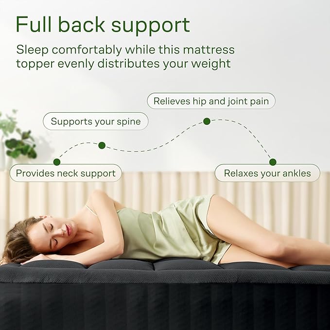 Niagara Sleep Solution Ultra Soft Full Size Mattress Topper - Rayon Derived from Bamboo Pillow Top Mattress Pad for Back Pain Relief - Naturally Cooling for Hot Sleepers, Black
