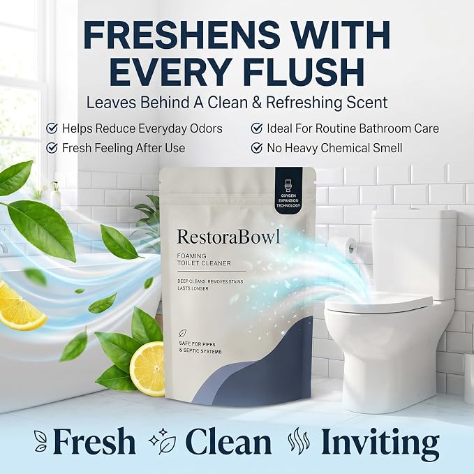 Restorabowl Toilet Cleaner, Restorabowl Toilet Bowl Cleaner, 2026 New Professional Foaming Cleaning Powder - Fast Dissolving Daily Toilet Cleaner with Fresh Scent for Daily Freshness, Easy Flush (1Pc)