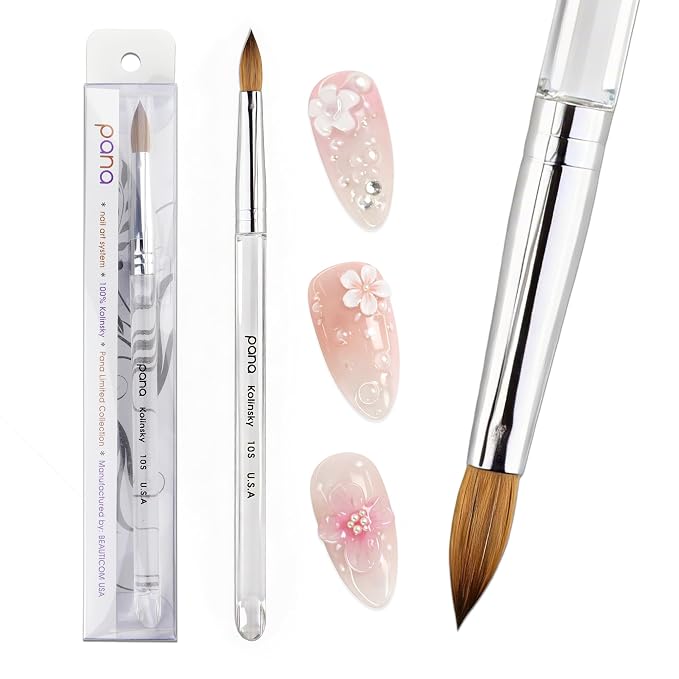 PANA Pure Kolinsky Hair Acrylic Nail Brush - Oval Crimped Shape Silver Ferrule w/Clear Acrylic Handle (Size 10) - Nail Extension Manicure Pedicure Salon Beginner Professional