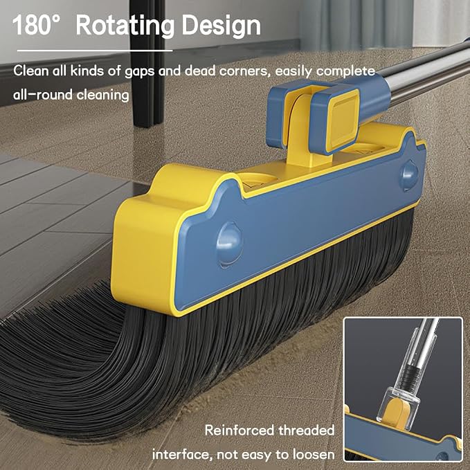 VINGAA Broom and Dustpan Set,Standing Broom and Dustpan Set,Broom and Dust Pan Set with Long Handle,180° Rotating Broom Dustpan Set,Broom and Dustpan Set for Home,for Indoor and Outdoor Use, White
