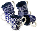 DOWAN Coffee Mugs Set of 6, 16 oz Large Porcelain Coffee Cups with Handle for Coffee Tea and Cocoa, Ceramic Coffee Mug for Women Men, Housewarming Wedding Gift, Vintage Blue