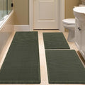 IM HOME Waffle Bath Mat Set Dark Green 3 Piece,Woven Modern Bath Rug Mats, Absorbent Non Slip Bath Floor Mat, Soft Washable Boho Bath Rugs with Tassels for Bathroom, Bedroom, Kitchen,Tub