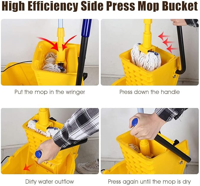 Nightcore Commercial Mop Bucket and Side Press Cleaning Wringer Portable Trolley On Wheels,All-in-one Tandem Floor Cleaning,Wavebrake. Ideal for Household,Commercial (21 Quart)