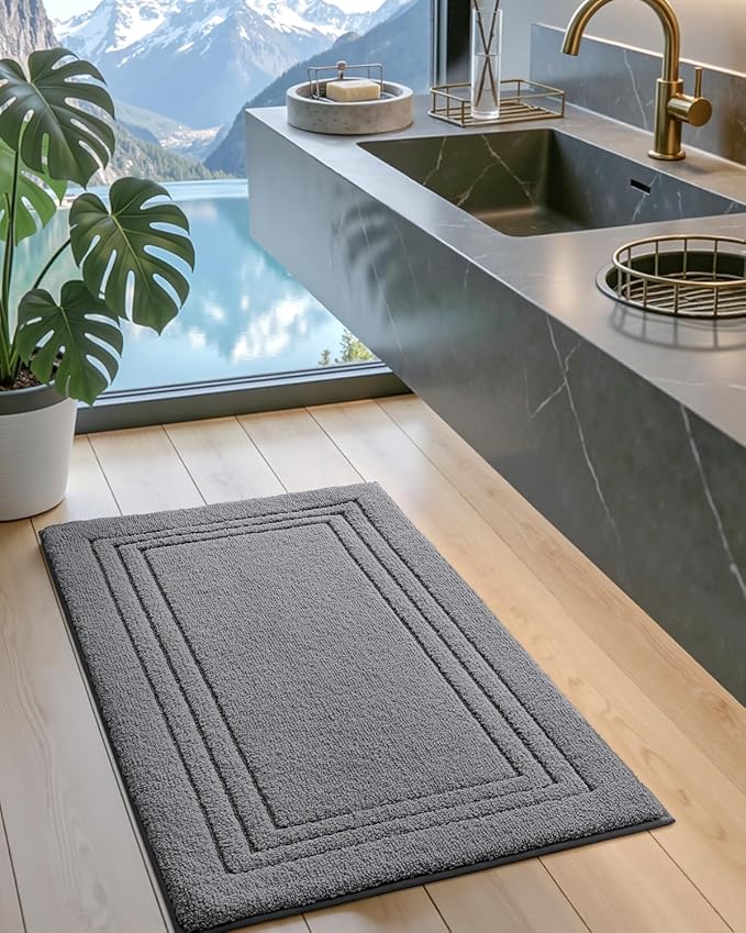 DEXI Bath Mats Bathroom Rug Non Slip Bathmat, 43x24 Dark Grey | Large Soft Microfiber Carpet, Washable, Absorbent Quick Dry for Shower Floor Sink