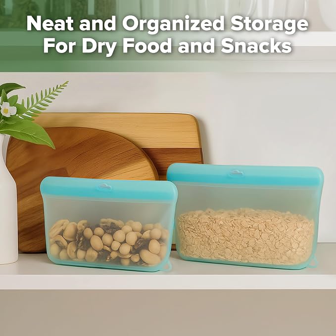 Haakaa Dot Seal Reusable Silicone Food Storage Bags,3 Pack-Silicone Leakproof Freezer & Sandwich Snack Bags,BPA Free Baby Food Containers, Microwave & Dishwasher Safe,Turquoise (16oz, 33oz, 50.7oz)