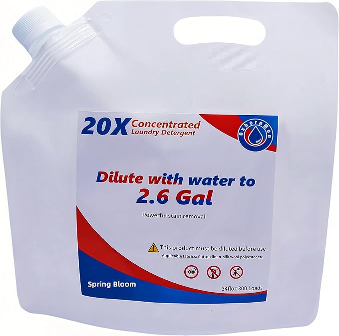 20X Concentrated Laundry Detergent Refill for Home Use, Makes 2.6 Gallons (300 Loads) – Powerful Stain Removal, HE Compatible, Great Value for Families