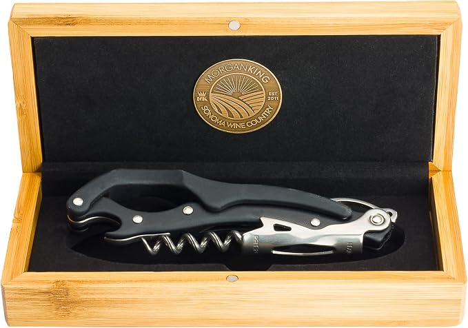Morgan King Luxury Wine Bottle Opener with Custom, Personalized Engraving | Professional Waiters Corkscrew Wine Opener | Waiter Wine Bottle Opener | Stainless Steel Multi Wine Opener Gift (Black)
