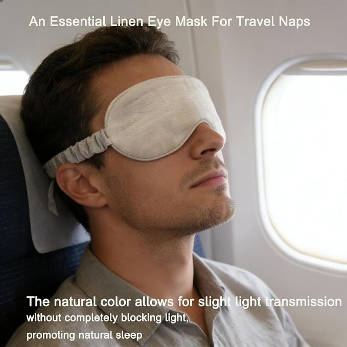 100% Pure Linen Sleep Mask Blackout Eye Mask for Sleeping, Eye Cover with Adjustable Strap - Organic Cotton Core Linen Eyes Mask Breathable for Travel - Gift for Women Men (raw Hemp Color)