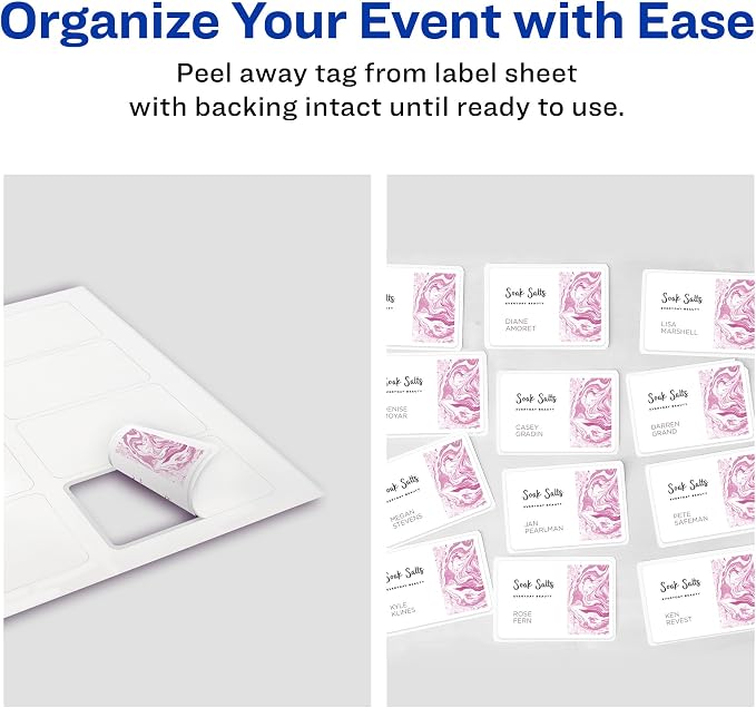 Avery Flexible Printable Name Badges, 2-1/3" x 3-3/8" Rectangle Labels, White, 5 Packs, 800 Removable Name Tag Stickers Total (8395)