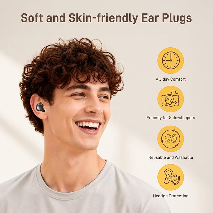 Earplugs for Sleeping, Noise Reduction Earplugs for Snoring, Reusable Soft Silicone Sound Proof Ear Plugs for Side Sleepers Noise Sensitivity for Hearing Protection for Work Sleep Travel HE03