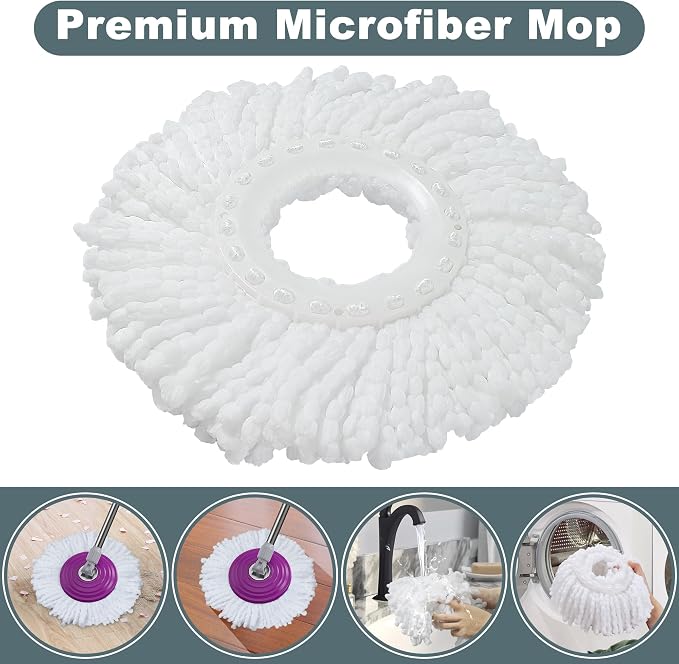 Dual Compartment Spin Mop and Bucket, Mop and Bucket with Wringer Set,360°Rotating Spinning Mopping for Floor Cleaning with 6 Microfiber Replacement Heads, 61" Extended Handle, 2X Wheel