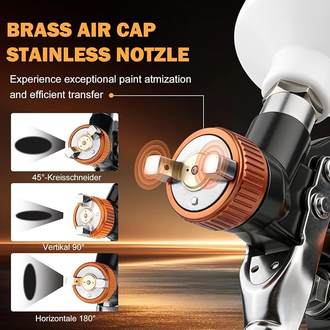 Mini HVLP Air Spray Gun with 0.8/1.0 mm Nozzles and 5pcs 200ML Disposable Paint Cups, 125 cc Cup Gravity Feed Air Paint Sprayer Touch UP Spray Gun for Car Furniture Painting, Detail Repair (Orange)