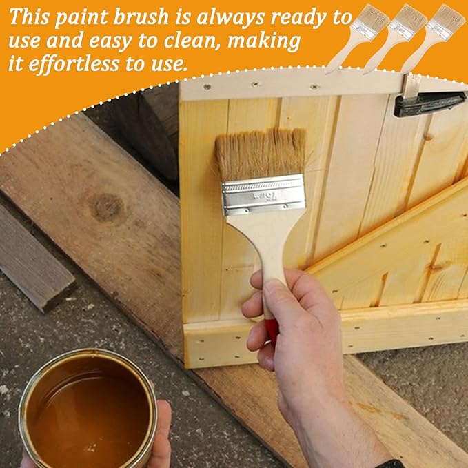 120PCS Chip Brushes 3 Inch Bulk Chip Paint Brushes Bulk Paint Brushes Wooden Stain Brushes Flat Art Applicators for Paint, Glues, Varnish, Art and Crafts Supplies