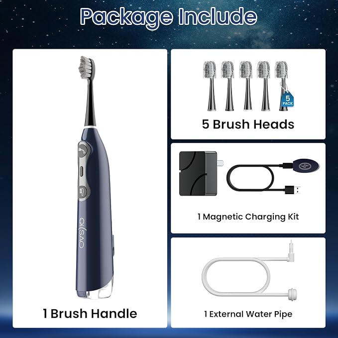 Electric Toothbrush with Water Flosser for Adults, Sonic & Cordless 3-in-1 | Sonic Brush & Floss Combo,30-Day Battery,3 Floss+3 Brush Modes,Braces Friendly, Sensitive Gums,5 Brush Heads