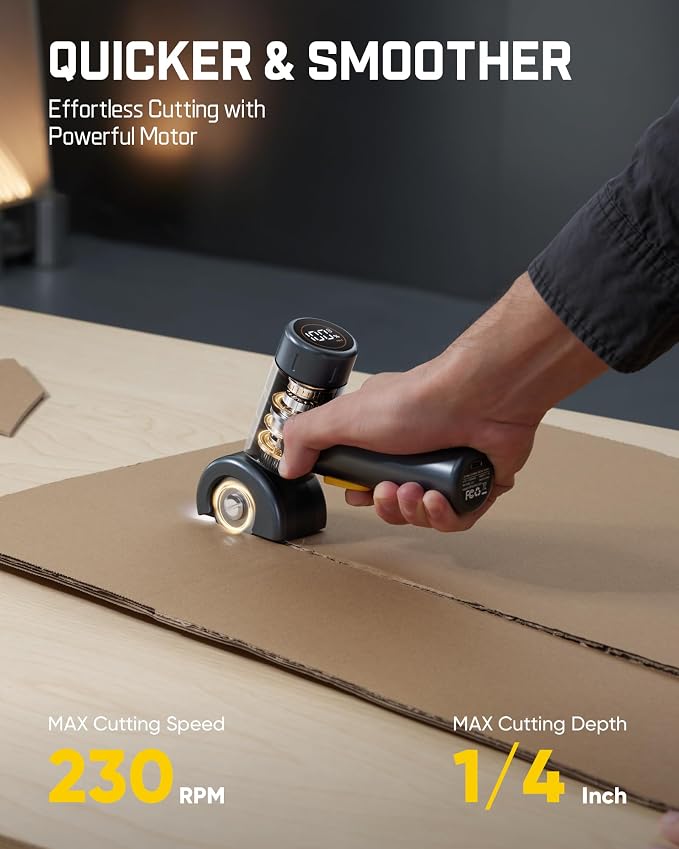 Fanttik C8 Nano Easyswap Electric Scissors with LED Display, Type-C Rechargeable Cordless Cardboard Cutter with 2 Blades, EasySwap Blade Change, LED Light, for Thin Cardboard Box Carpet Leather, Black