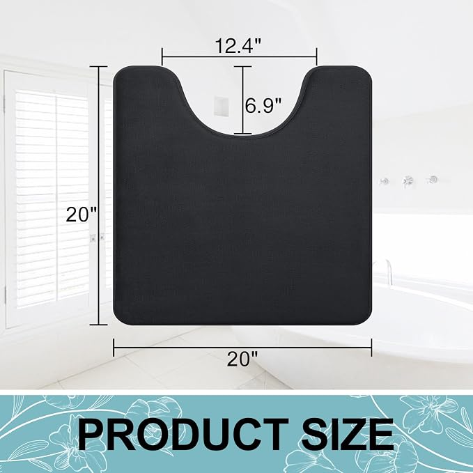 Smiry Memory Foam Toilet Rugs U-Shaped 20x20, Extra Soft Absorbent Non-Slip Contour Bathroom Rugs, Machine Washable Bath Mats for Toilet, Black