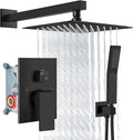 Aolemi Shower Faucet Set Rain Shower System with Handheld Spray Bathroom Shower Combo Rough-in Valve and Shower Trim Kit Included Matte Black 10 Inch Wall Mount Shower Head
