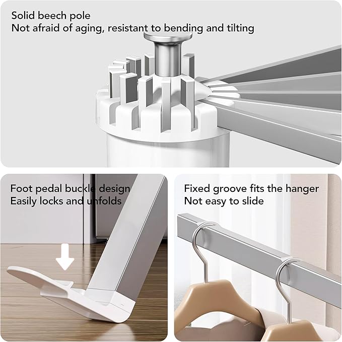 LIENAHU Clothes Drying Rack,Drying Rack Clothing,Laundry Drying Rack,Floor Standing,16 Aluminium Poles,Collapsible,Retractable,Foldable,Folding Laundry Rack