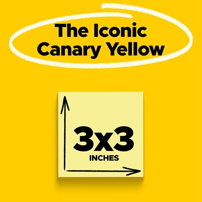 Post-it Super Sticky Notes, 3 in x 5 in & 3 in x 3 in, 12 Pads & 18 Pads, Canary Yellow, 2X The Sticking Power, Recyclable