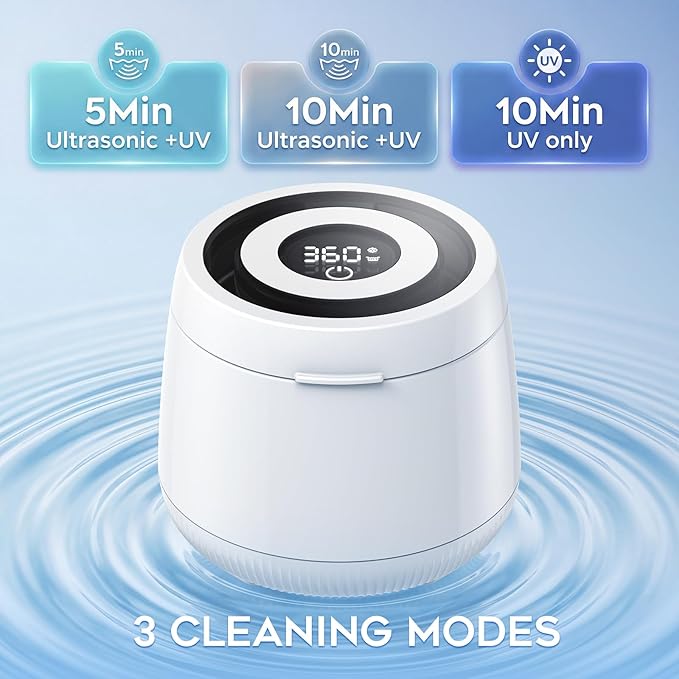 Ultrasonic Retainer Cleaner Machine, Dynamic 42-48kHz Dental Cleaning Pod with Digital Timer, 200ml Mouth Guard Cleaner Pod for Aligners, Night Guards, Dental Trays, Braces & Toothbrushes (White)