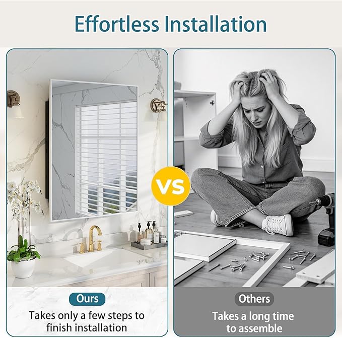 Brushed Sliver Metal Medicine Cabinet Right-Angled Rectangle-Design,Bathroom Mirror with Storage, Recessed or Surface Mounted, 2 Adjustable Metal Shelves (Brushed Sliver, 20x26)