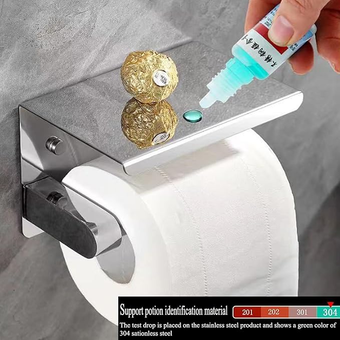 Toilet Paper Holder with Phone Shelf Stainless Steel Bathroom Tissue Roll Holder Wall Mounted Toilet Paper Roll Storage Polished Chrome Finished