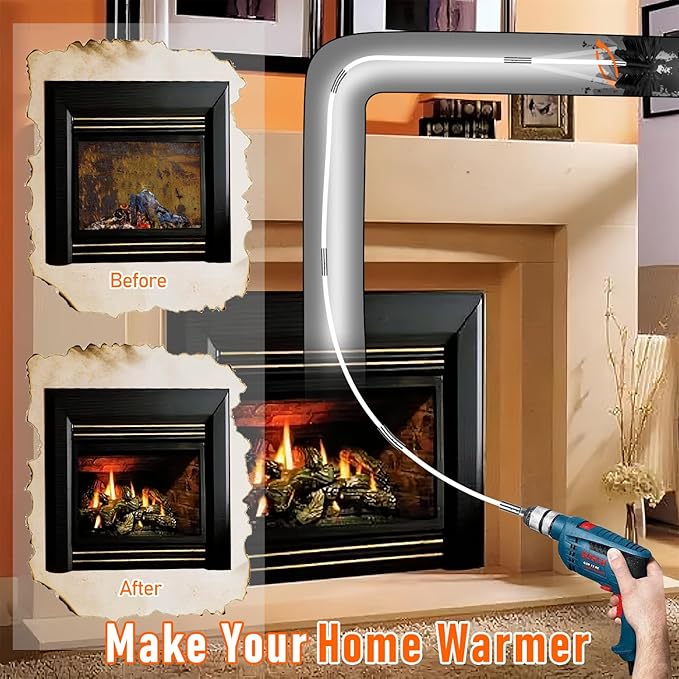 20Feet Chimney Sweep Kit,8 in Brush Head,Dryer Vent Cleaner Kit, Chimney Sweep&Chimney Cleaning Kit, Rotary Chimney Cleaning System for Flue/Fireplace/Sewage Pipe/Hood with 15 Nylon Flexible Rods