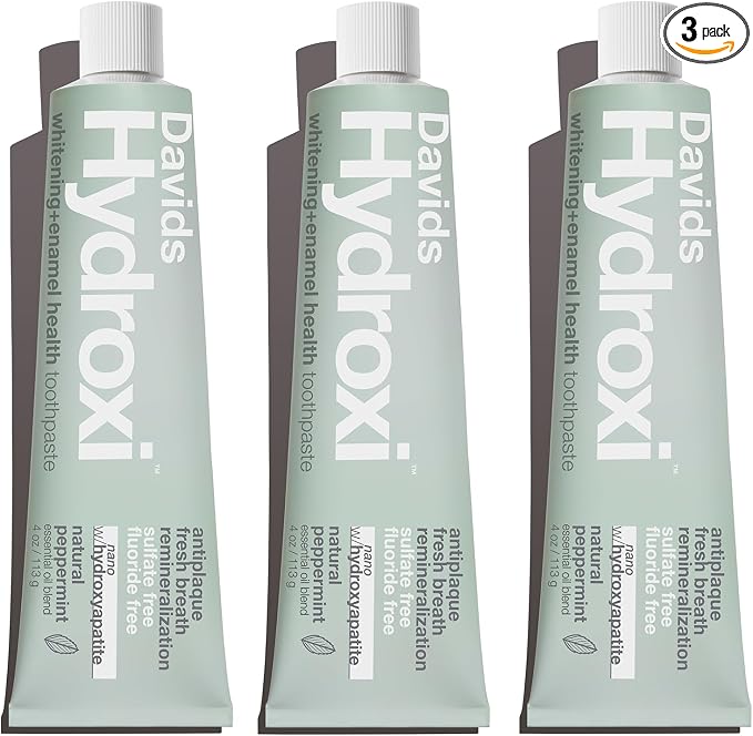 Davids Nano Hydroxyapatite Remineralizing Antiplaque Whitening Mint 4oz 3pk | Enamel Health | SLS Free | Fluoride Free | Fresh Breath | Made in USA | Nano-Hydroxyapatite Toothpaste (3 Pack)