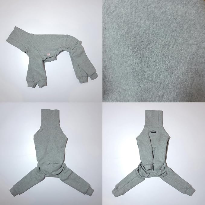 D Doggy Star Italian Greyhound Clothes, Brushed Fleece Turtleneck All in One, Stretchy and Cozy (3XL,Brshd FLC Grey)