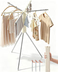Foldable Tripod Clothes Drying Rack for Balcony, Hotel, Apartment, Bedroom | Portable Drying Rack Clothing Laundry Drying Rack for Travel, Camping with 3 Tent Pegs. Steel Frame with 12 Clips, Windproof