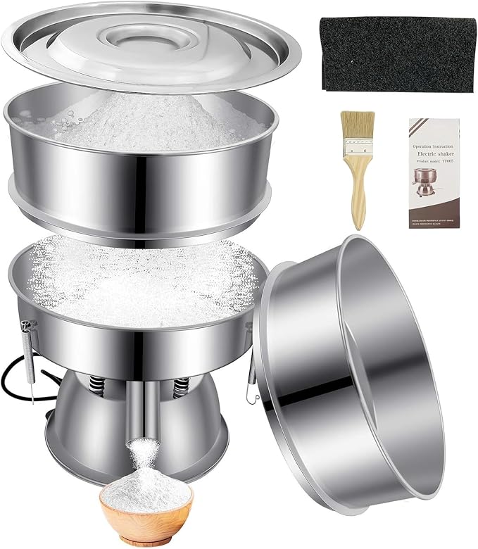 Automatic Powder Sifter Machine, 30 Mesh 50 Mesh Stainless Steel Sieve Shaker, 110V Vibrating Sifter for Flour & Powder, 2 Screens Included