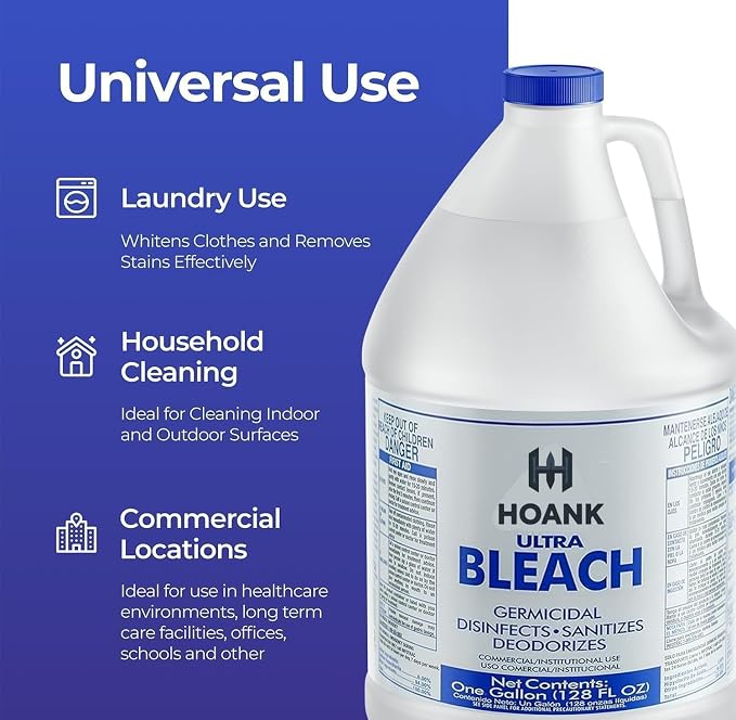 (6 Gallons) - Liquid Chlorine Bleach, for Laundry, Household and Commercial Cleaning, Multipurpose Cleaner, 1 Gallon Jugs. Ready to Use.