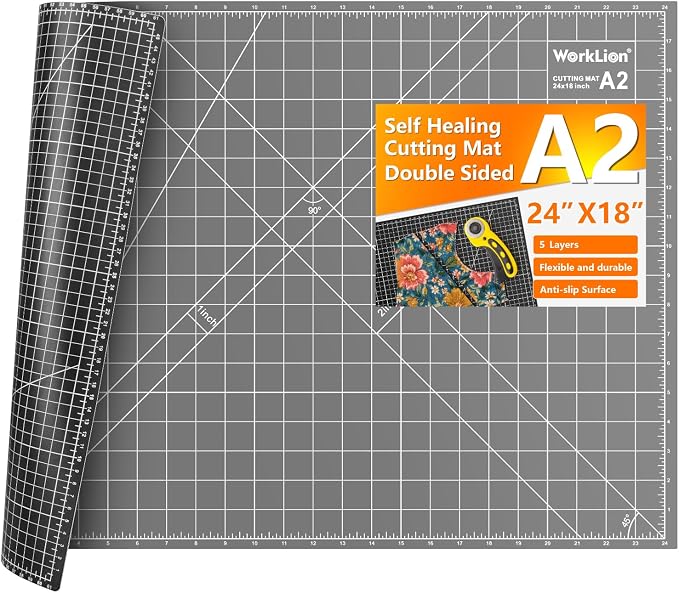 Cutting Mat for Sewing: 24''x18'' Double-Sided Sewing Cutting Mat, 5-Ply Rotary Cutting Board for Sewing, Quilting & Crafts, Grey/Black