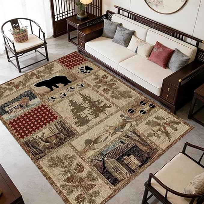 Cabin Moose Deer Rugs 3x5 Feet Rustic Bear Area Rug for Hallway Laundry Room Bathroom Non-Slip Lodge Bear Indoor Decorative Carpet
