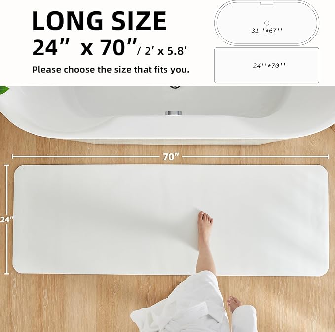 TYUU White Bath Mat, Bathroom Rugs Non Slip Washable Thin Absorbent Quick Dry Bath Mat Fits Under Door Bathroom Floor Mat Perfect for Bath, Shower, or Sink 24"x70" White