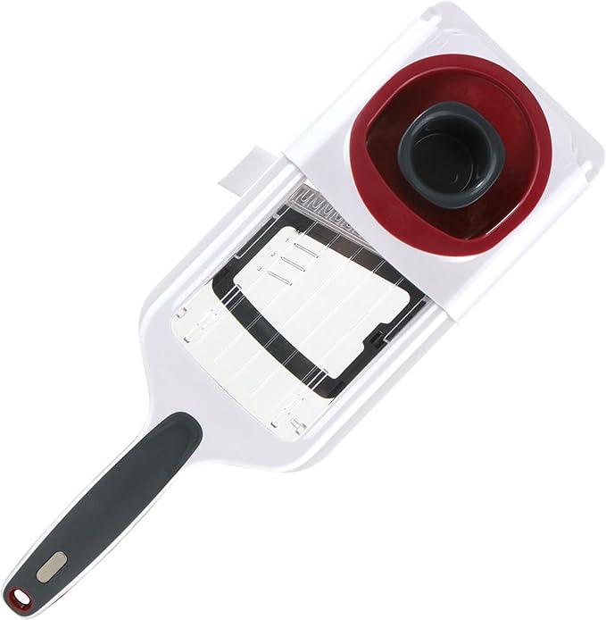 Zyliss Easy Control Handheld Slicer - Vegetable Slicer & Chopper - Fruit Cutter - Handheld Slicer with Two Stainless Steel Blades - Dishwasher Safe - White/Red, 13 inches