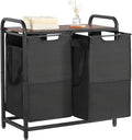 VEVOR 2 Section Laundry Sorter, Large Laundry Hamper with Metal Frame and Wooden Tabletop, Freestanding Storage Organizer Baskets with Pull-Out 600D Oxford Cloth Bags for Dirty Clothes, Bathroom
