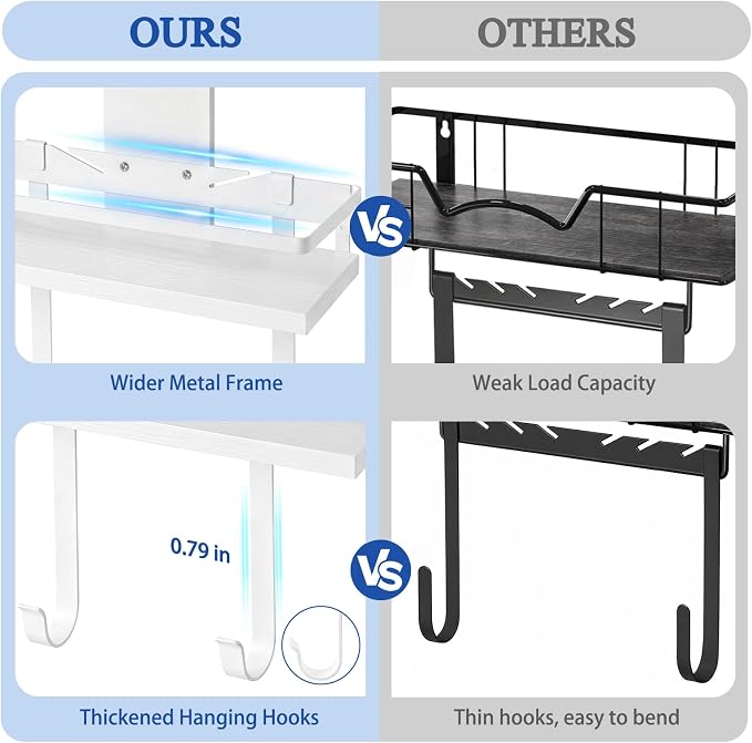 VINAEMO Ironing Board Hanger Wall Mount, 2-Layer Iron and Ironing Board Holder, Laundry Room Shelves Solid Wood with Removable Hooks Home Organization and Storage (White)