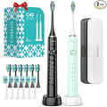 COSLUS C40 Sonic Electric Toothbrush for Adults: 47000 VPM for Deep Cleaning & Whitening with Travel Case - 5 Modes for Sensitive Teeth & Braces, Wireless Charging, 6 Brush Heads, Black & Green (2PCS)