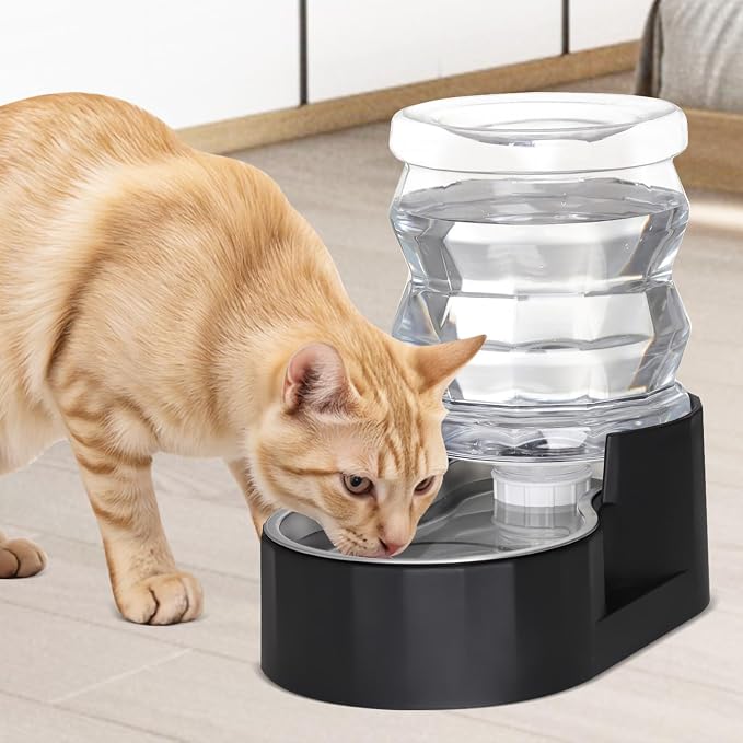 RIZZARI 4L Gravity Cat Water Dispenser:Spill Resistant for Apartments | No Filter Required/Leak-Resistant Design/Easy to Refill,Easy to Clean/Stable Anti-Tip Base/Food-Grade Materials
